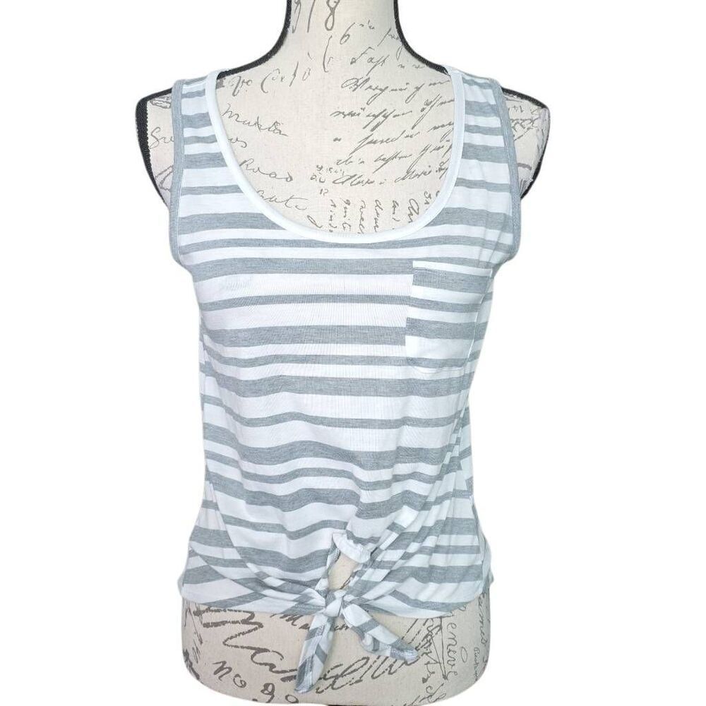 Rebellious One Women's Size Small White Gray Striped Knit Front Tank Top